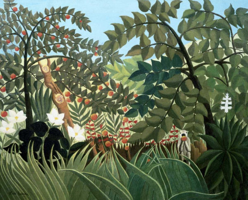 Rousseau Henri paesaggio esotico Animali cm73X91 Immagine su CARTA TELA PANNELLO CORNICE Orizzontale
