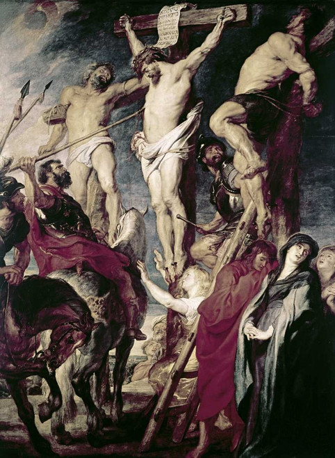 Rubens Peter Paul Cristo in croce tra i due ladroni Figurativo cm93X68 Immagine su CARTA TELA PANNELLO CORNICE Verticale