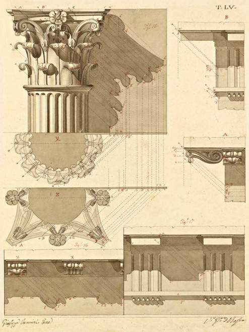 Vannini Giuseppe Piastra 55 per elementi di architettura civile, ca. 1818 1850 Architettura cm91X68 Immagine su CARTA TELA PANNELLO CORNICE Verticale