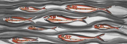 anonymous Nuoto pesci rossi in mare nero e grigio Animali cm80X230 Immagine su CARTA TELA PANNELLO CORNICE Orizzontale
