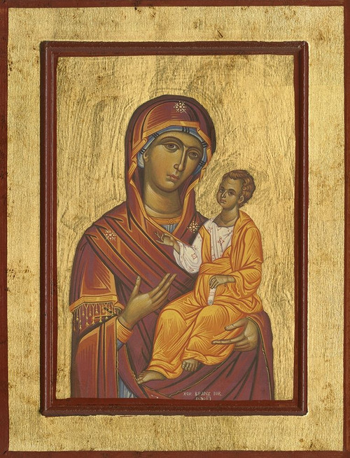 anonymous Bizantina Icona aureolato Vergine Maria con Gesù Bambino Letto cm89X68 Immagine su CARTA TELA PANNELLO CORNICE Verticale