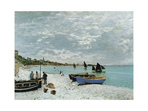 Monet Claude La spiaggia di Sainte Adresse Costiero cm85X115 Immagine su CARTA TELA PANNELLO CORNICE Orizzontale