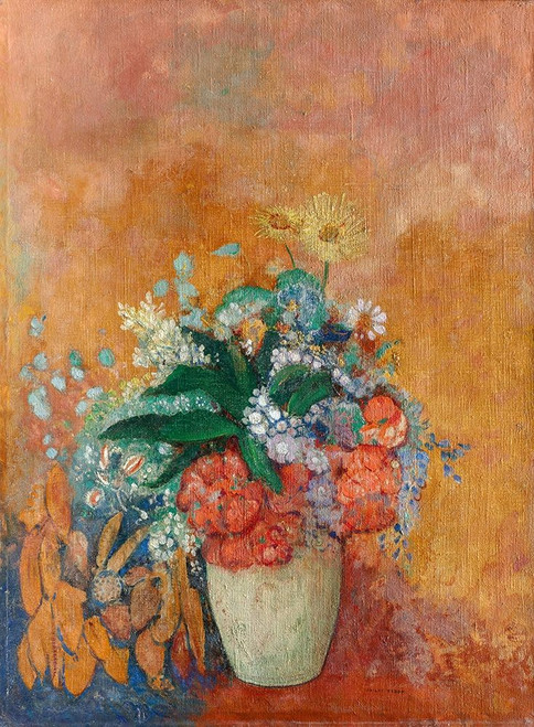 Redon Odilon Vaso di fiori Floreale cm120X89 Stampa su CARTA TELA PANNELLO CORNICE Verticale