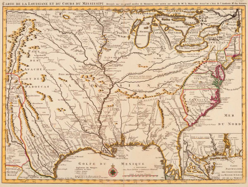Stampa su tela Poster LIsle Guillaume Fiumi d'America 1720 Mappe Orizzontale