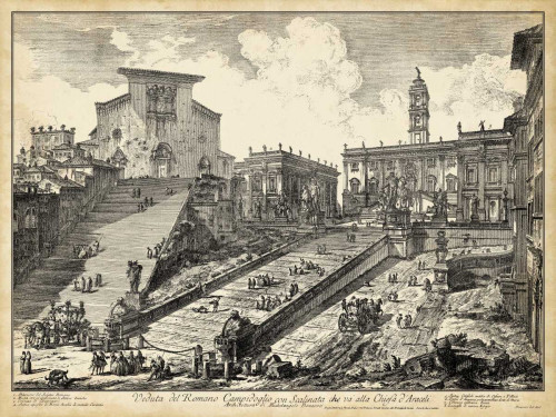 Stampa su tela Poster Piranesi Veduta del Romano Campidoglio Paesaggio Orizzontale