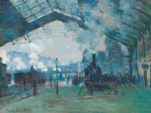 Stampa su tela Poster Monet Claude Arrivo del treno della Normandia - Gare Saint-Lazare Paesaggio Orizzontale