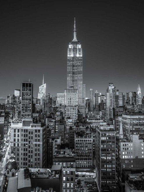 Stampa su tela Poster Frank Assaf Empire State Building con lo skyline di New York City Manhattan con grattacieli Architettura Verticale