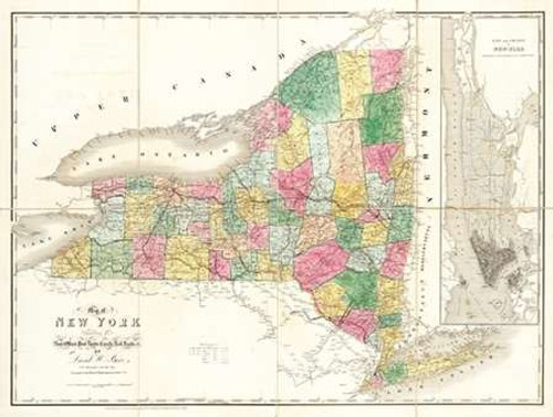 Stampa su tela Poster Burr David Mappa di New York, 1839 museo Orizzontale