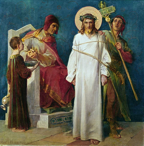 Stampa su tela Poster Feuerstein Martin Gesù Santo Cristo condannato a morte - 1a Stazione della Via Crucis Figurativo Quadrata