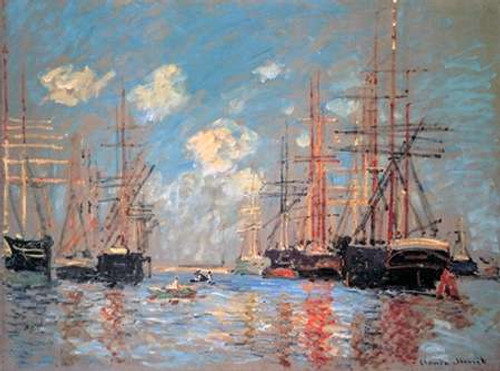 Stampa su tela Poster Monet Claude Vista sul mare Il porto di Amsterdam 1874 museo Orizzontale