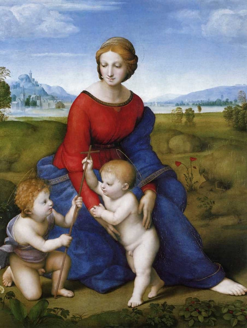 Stampa su tela Poster Raffaello Madonna col Bambino e San Giovanni 2 Paesaggio Verticale