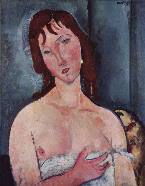 Stampa su tela Poster Modigliani Amedeo Testa e spalle di una donna europeo Verticale