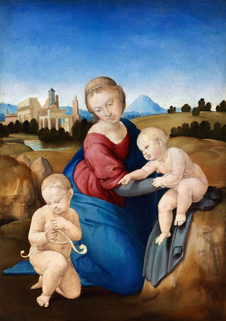 Stampa su tela Poster Raphael Madonna col Bambino e San Giovannino europeo Verticale