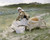 Pearce Charles Sprague Brittany Farm Girl museo cm70X89 Immagine su CARTA TELA PANNELLO CORNICE Orizzontale