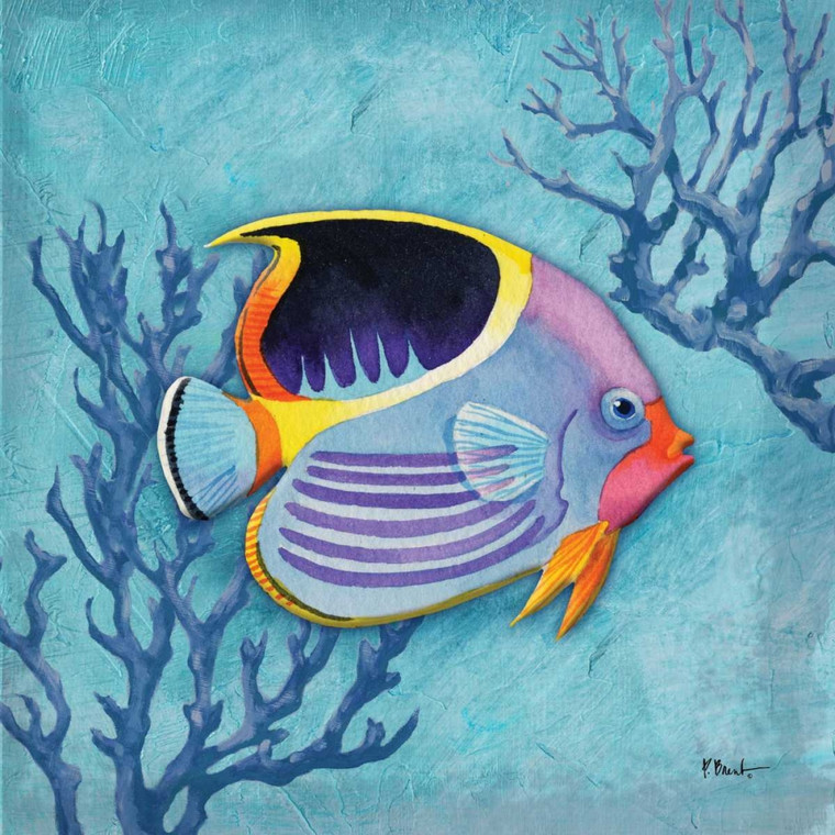 Brent Paul Azure Tropical Fish I Animali cm54X54 Immagine su CARTA TELA PANNELLO CORNICE Quadrata