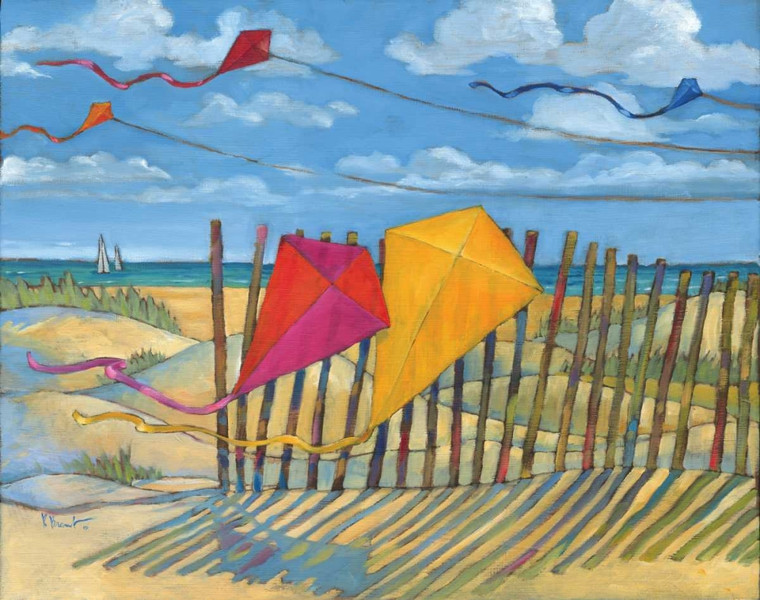 Brent Paul Beach Kites Giallo Arte per bambini cm70X89 Immagine su CARTA TELA PANNELLO CORNICE Orizzontale