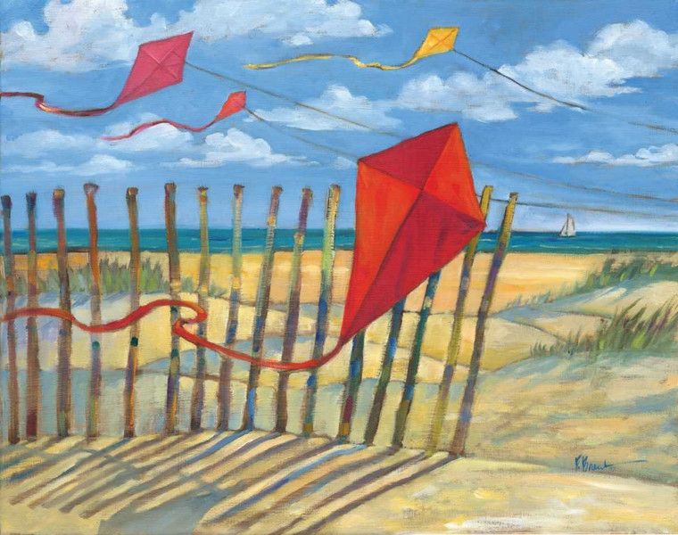 Brent Paul Beach Kites Red Arte per bambini cm70X91 Immagine su CARTA TELA PANNELLO CORNICE Orizzontale