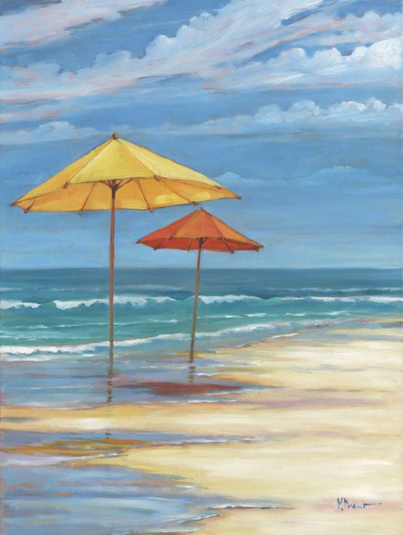 Brent Paul Ombrello Beachscape II Costiero cm93X70 Immagine su CARTA TELA PANNELLO CORNICE Verticale