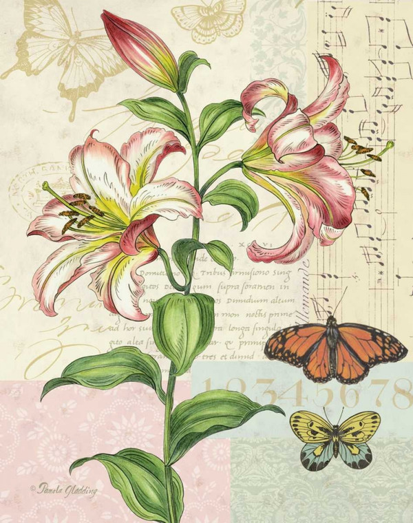 Gladding Pamela Oripet Lily Collage Floreale cm86X68 Immagine su CARTA TELA PANNELLO CORNICE Verticale