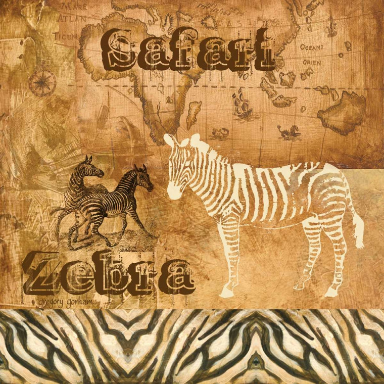 Gorham Gregory Safari Zebra Animali cm54X54 Immagine su CARTA TELA PANNELLO CORNICE Quadrata