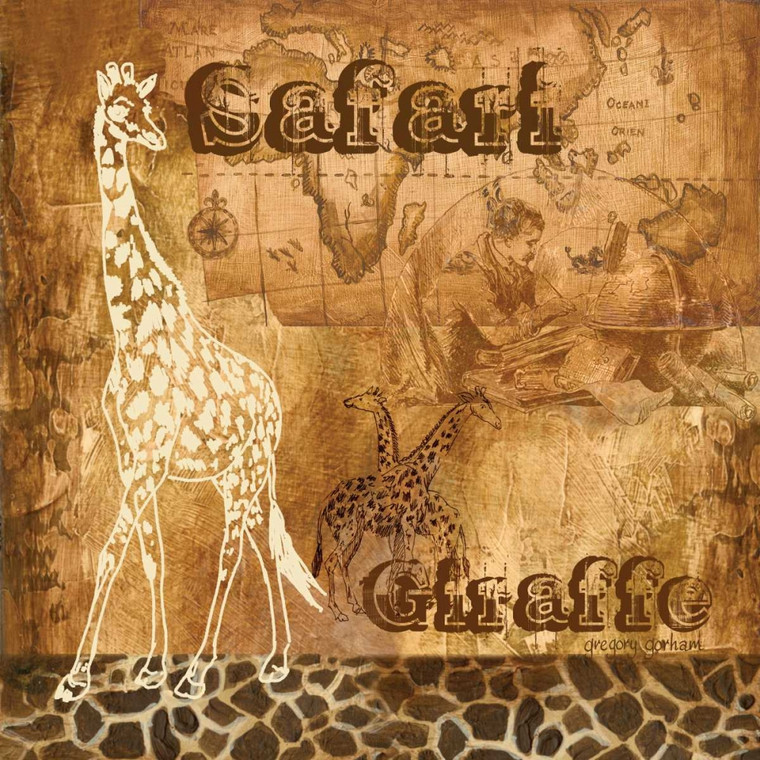 Gorham Gregory Safari Giraffe Animali cm50X50 Immagine su CARTA TELA PANNELLO CORNICE Quadrata