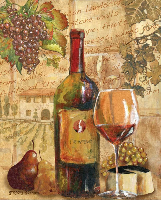 Gorham Gregory Wine Collage I Cibo cm61X50 Immagine su CARTA TELA PANNELLO CORNICE Verticale