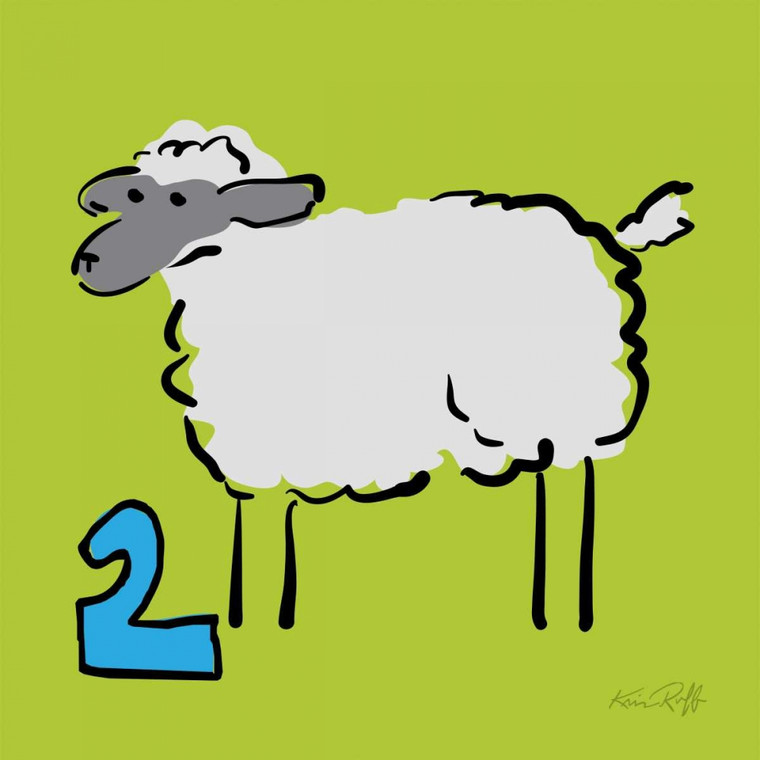 Ruff Kris Counting Sheep 2 Animali cm64X64 Immagine su CARTA TELA PANNELLO CORNICE Quadrata