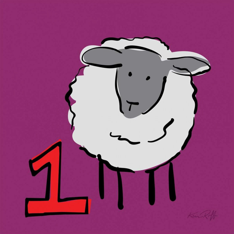 Ruff Kris Counting Sheep 1 Animali cm64X64 Immagine su CARTA TELA PANNELLO CORNICE Quadrata