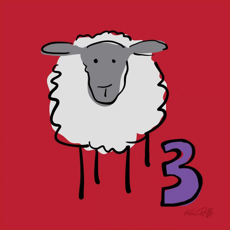 Ruff Kris Counting Sheep 3 Animali cm64X64 Immagine su CARTA TELA PANNELLO CORNICE Quadrata