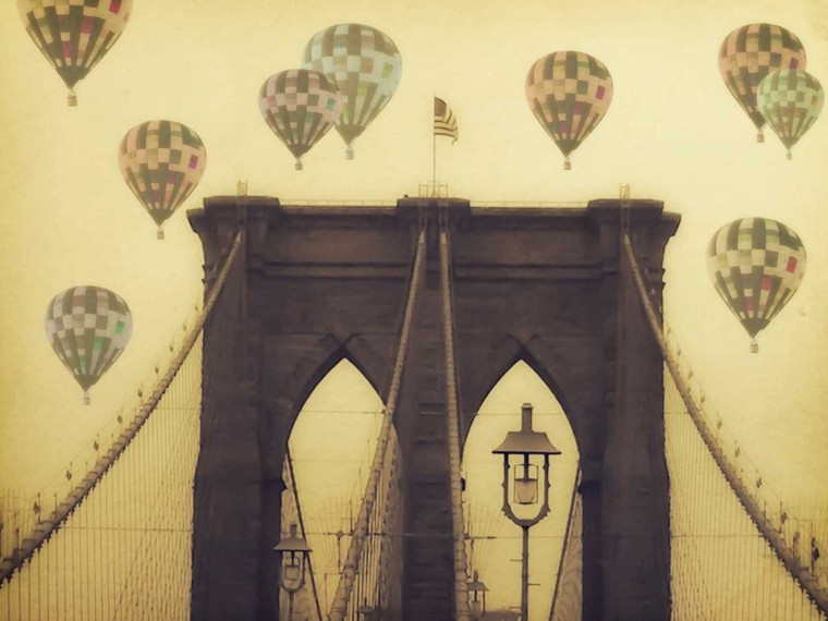 Davis Ashley ponte Balloons Viaggio cm54X73 Immagine su CARTA TELA PANNELLO CORNICE Orizzontale