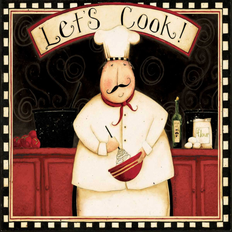 DiPaolo Dan Consente Cook Con Vino Cucina cm64X64 Immagine su CARTA TELA PANNELLO CORNICE Quadrata