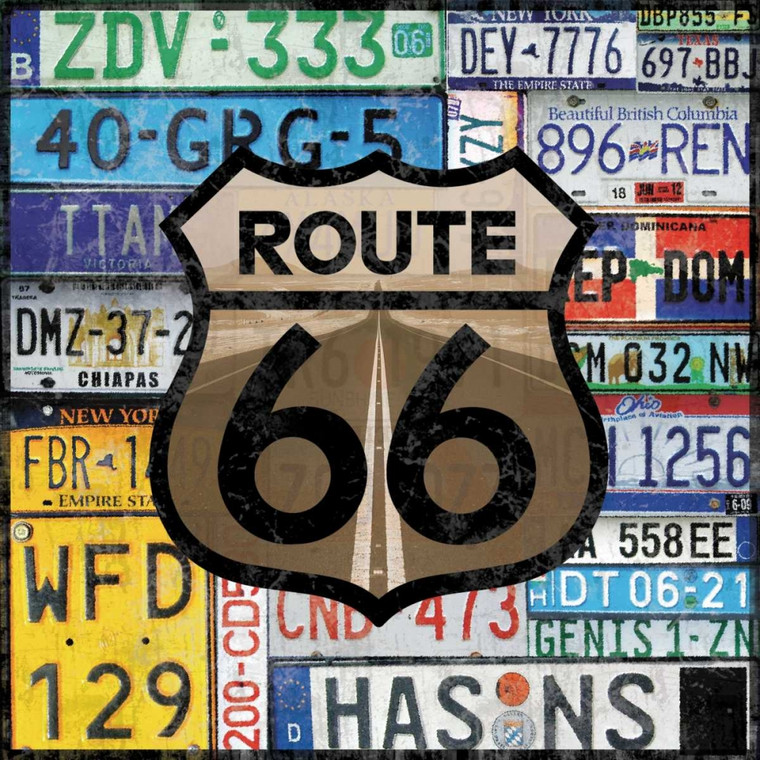 Gibbons Lauren Route 66 Piastre segni cm54X54 Immagine su CARTA TELA PANNELLO CORNICE Quadrata