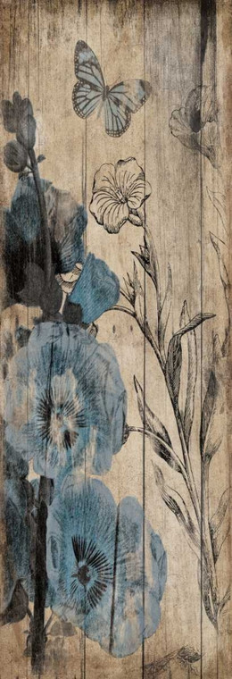Grey Jace blu di legno floreale Animali cm82X27 Immagine su CARTA TELA PANNELLO CORNICE Verticale