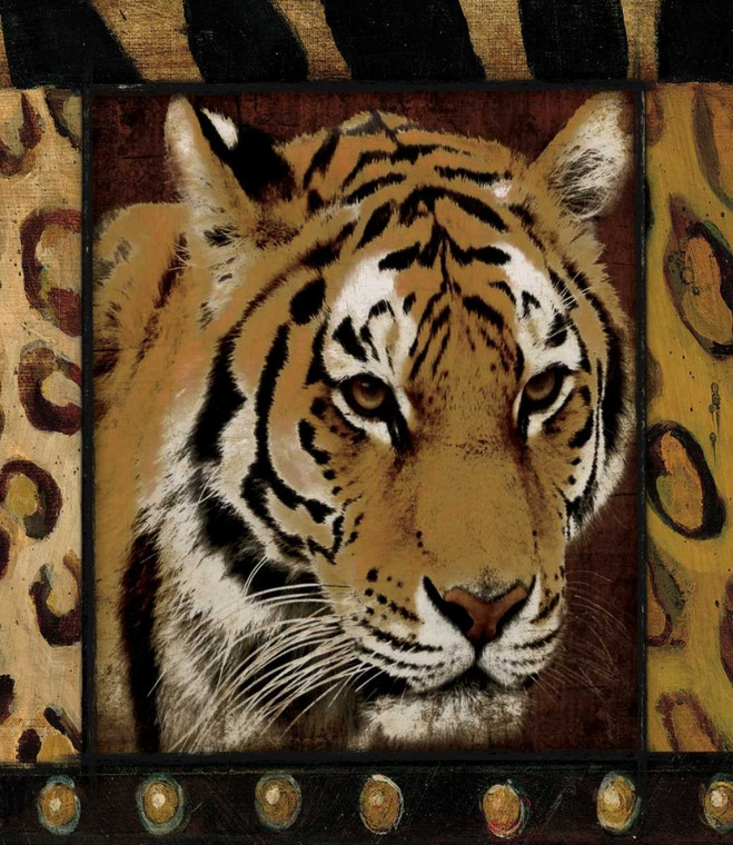 Grey Jace Tiger delimitato Animali cm91X77 Immagine su CARTA TELA PANNELLO CORNICE Verticale