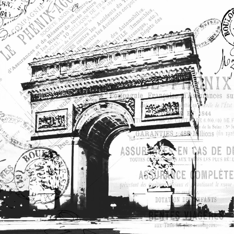 Grey Jace Parigi Arco europeo cm73X73 Immagine su CARTA TELA PANNELLO CORNICE Quadrata