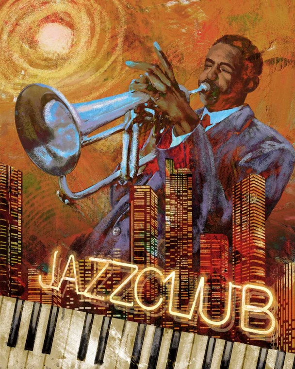 Knutsen Conrad jazz Club Musica cm91X73 Immagine su CARTA TELA PANNELLO CORNICE Verticale