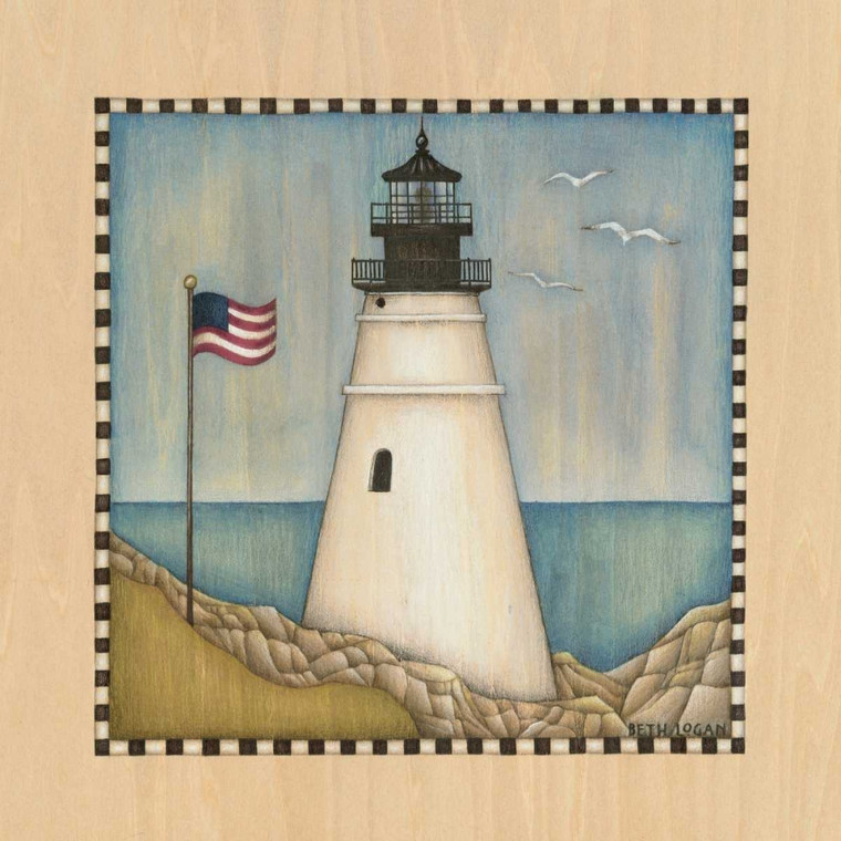 Logan Beth Lighthouse Cove III Costiero cm54X54 Immagine su CARTA TELA PANNELLO CORNICE Quadrata