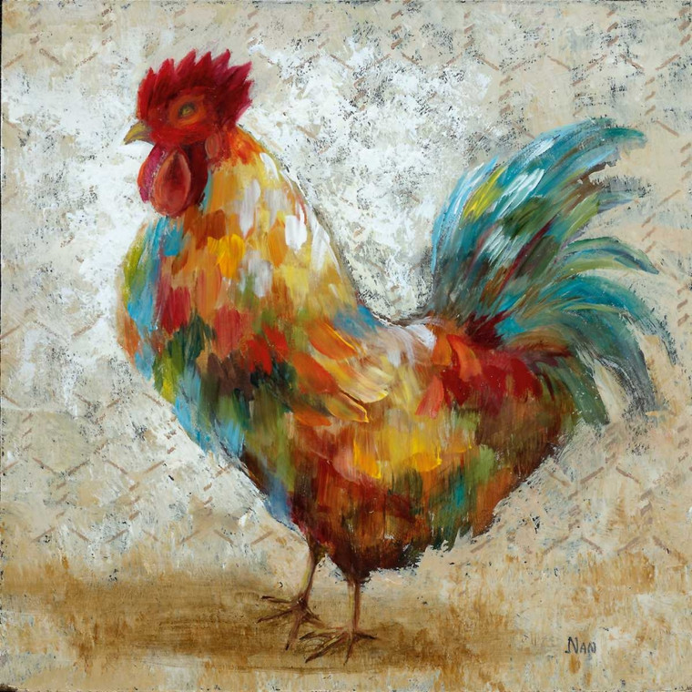 Nan Fancy Rooster II Animali cm57X57 Immagine su CARTA TELA PANNELLO CORNICE Quadrata