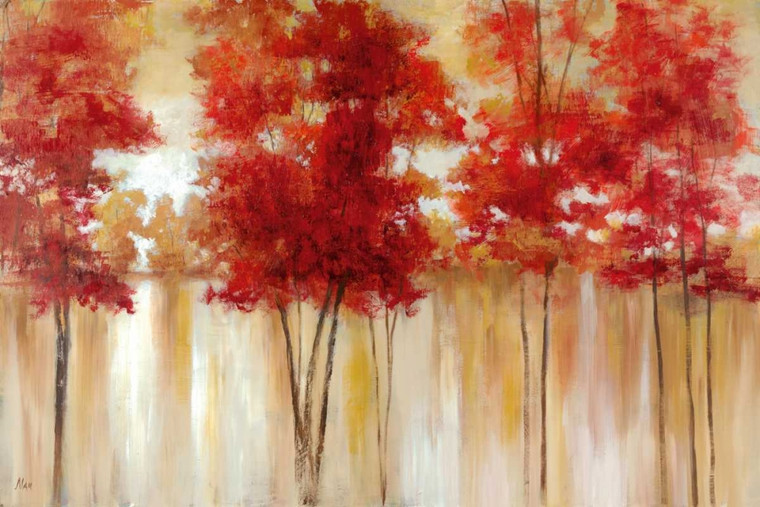 Nan Red Trees Paesaggio cm78X118 Immagine su CARTA TELA PANNELLO CORNICE Orizzontale