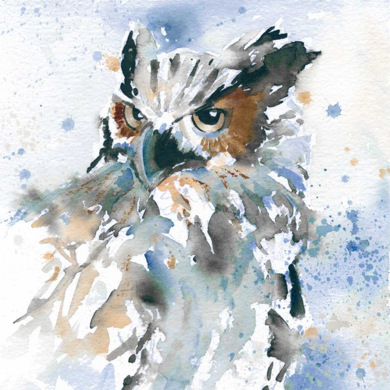 Robinson Carol Owl On Blue Animali cm73X73 Immagine su CARTA TELA PANNELLO CORNICE Quadrata