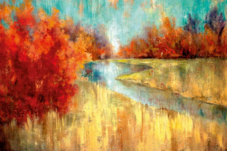 Robinson Carol fiume di autunno Paesaggio cm78X118 Immagine su CARTA TELA PANNELLO CORNICE Orizzontale
