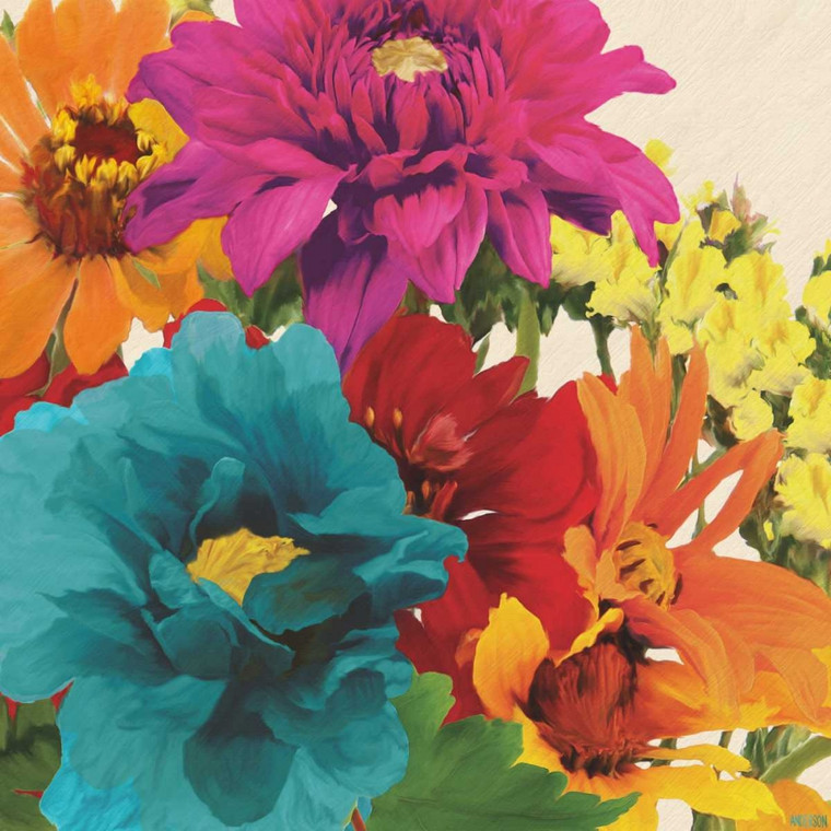 AndersonJocelyn Pop Art Flowers II Floreale cm87X87 Immagine su CARTA TELA PANNELLO CORNICE Quadrata