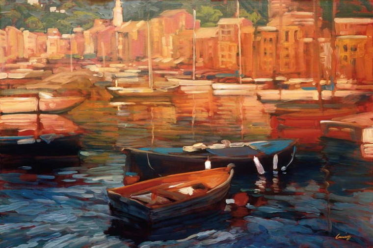 Craig Philip Barche ancorate   Portofino europeo cm73X111 Immagine su CARTA TELA PANNELLO CORNICE Orizzontale