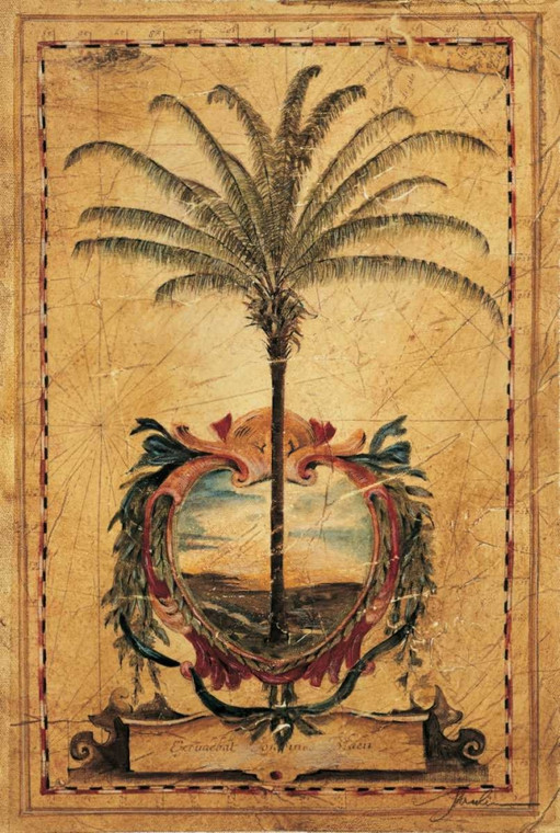 Jardine Liz Sunset Palm Tropicale cm75X50 Immagine su CARTA TELA PANNELLO CORNICE Verticale