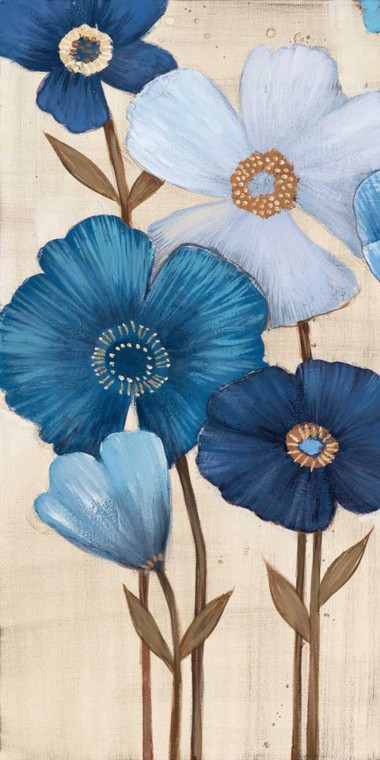 MAJA Fleurs Bleues I Floreale cm137X68 Immagine su CARTA TELA PANNELLO CORNICE Verticale