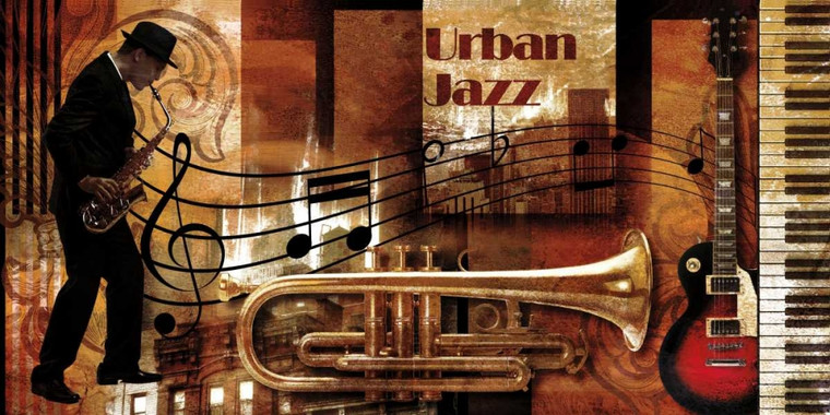 Robert  Paul Urbano Jazz Figurativo cm82X164 Immagine su CARTA TELA PANNELLO CORNICE Orizzontale