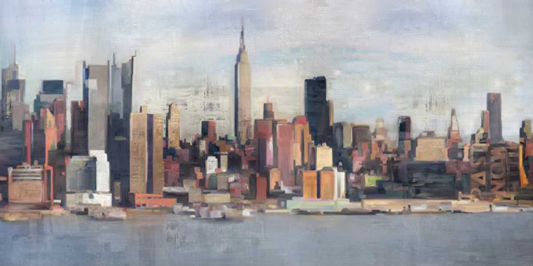 Fischer David Skyline di New York Paesaggio cm84X171 Immagine su CARTA TELA PANNELLO CORNICE Orizzontale