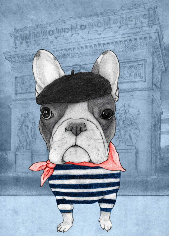 Barruf Bulldog francese con Arc de Triomphe Animali cm91X64 Immagine su CARTA TELA PANNELLO CORNICE Verticale