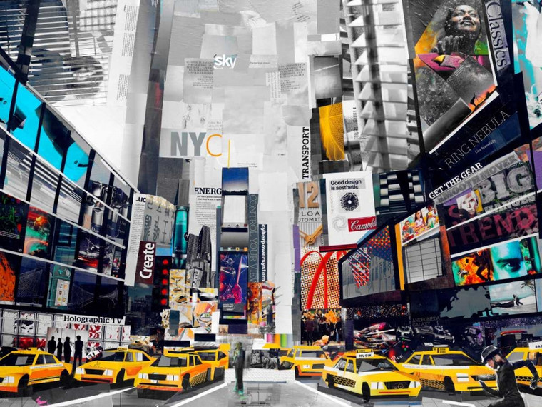 Grey James Times Square Paesaggio cm89X118 Immagine su CARTA TELA PANNELLO CORNICE Orizzontale