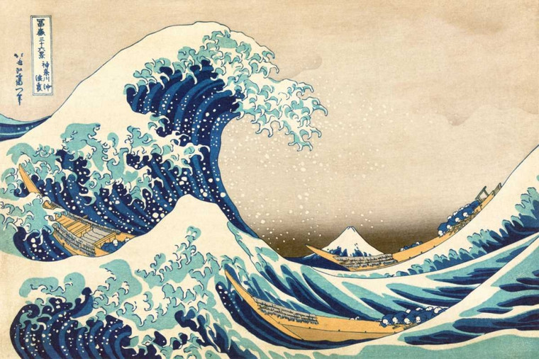 Hokusai La grande onda di Kanagawa Paesaggio cm59X91 Immagine su CARTA TELA PANNELLO CORNICE Orizzontale